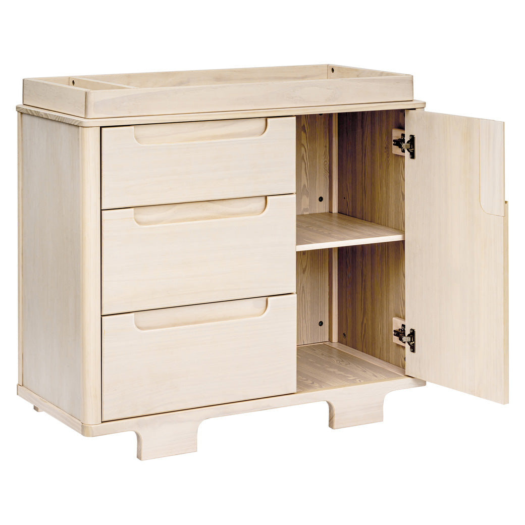 Babyletto Yuzu 3-Drawer Changer Dresser with open door  in -- Color_Washed Natural