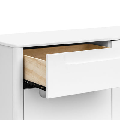 Closeup of Babyletto Yuzu 6-Drawer Dresser with open drawer  in -- Color_White