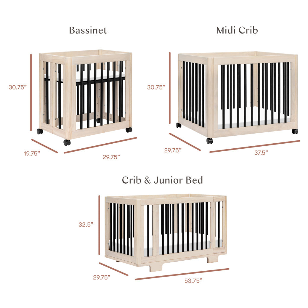 Dimensions of Babyletto's Yuzu 8-In-1 Convertible Crib With All Stages Conversion Kits in -- Color_Washed Natural / Black