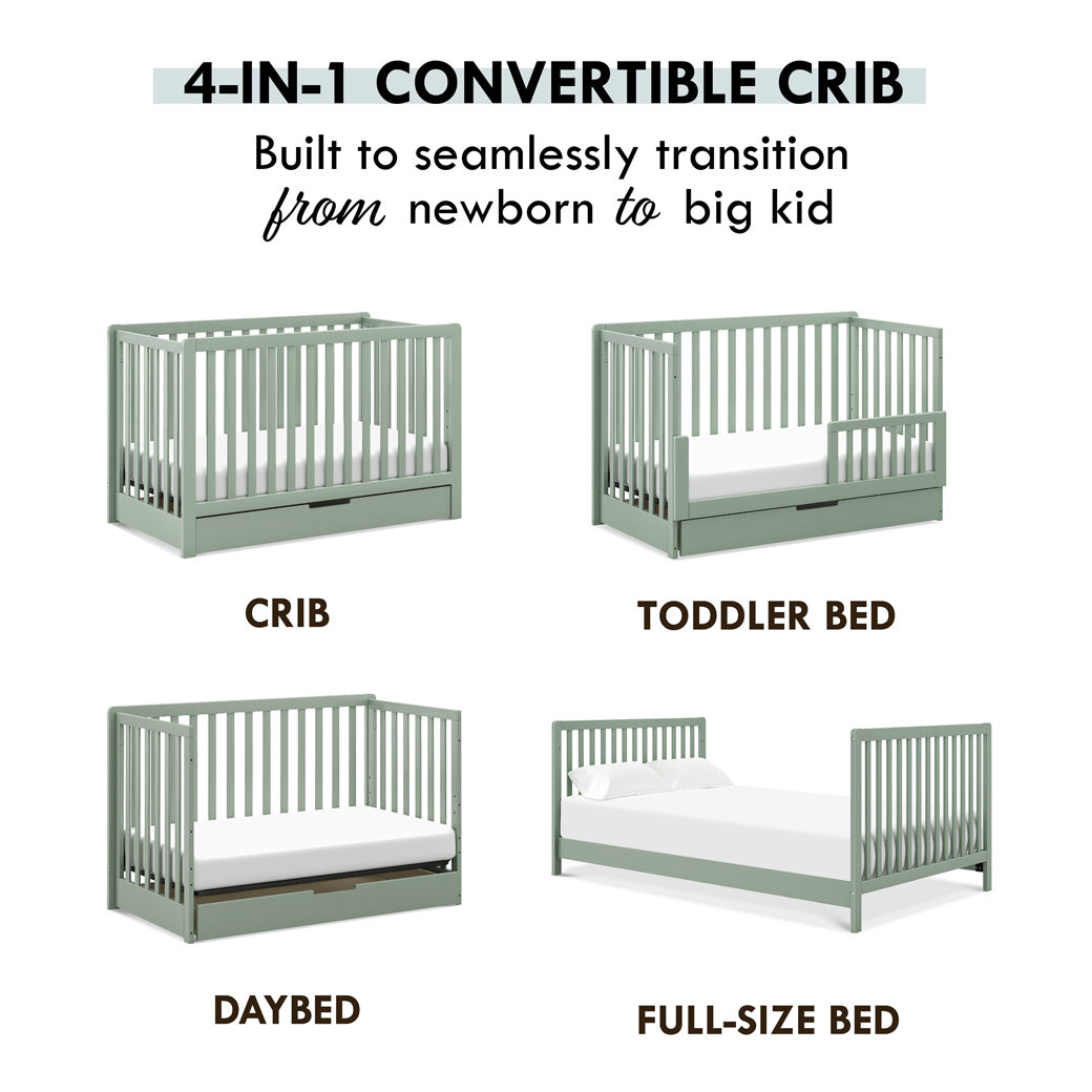 Conversion features of Carter's by DaVinci Colby 4-in-1 Convertible Crib with Trundle Drawer in -- Color_Light Sage
