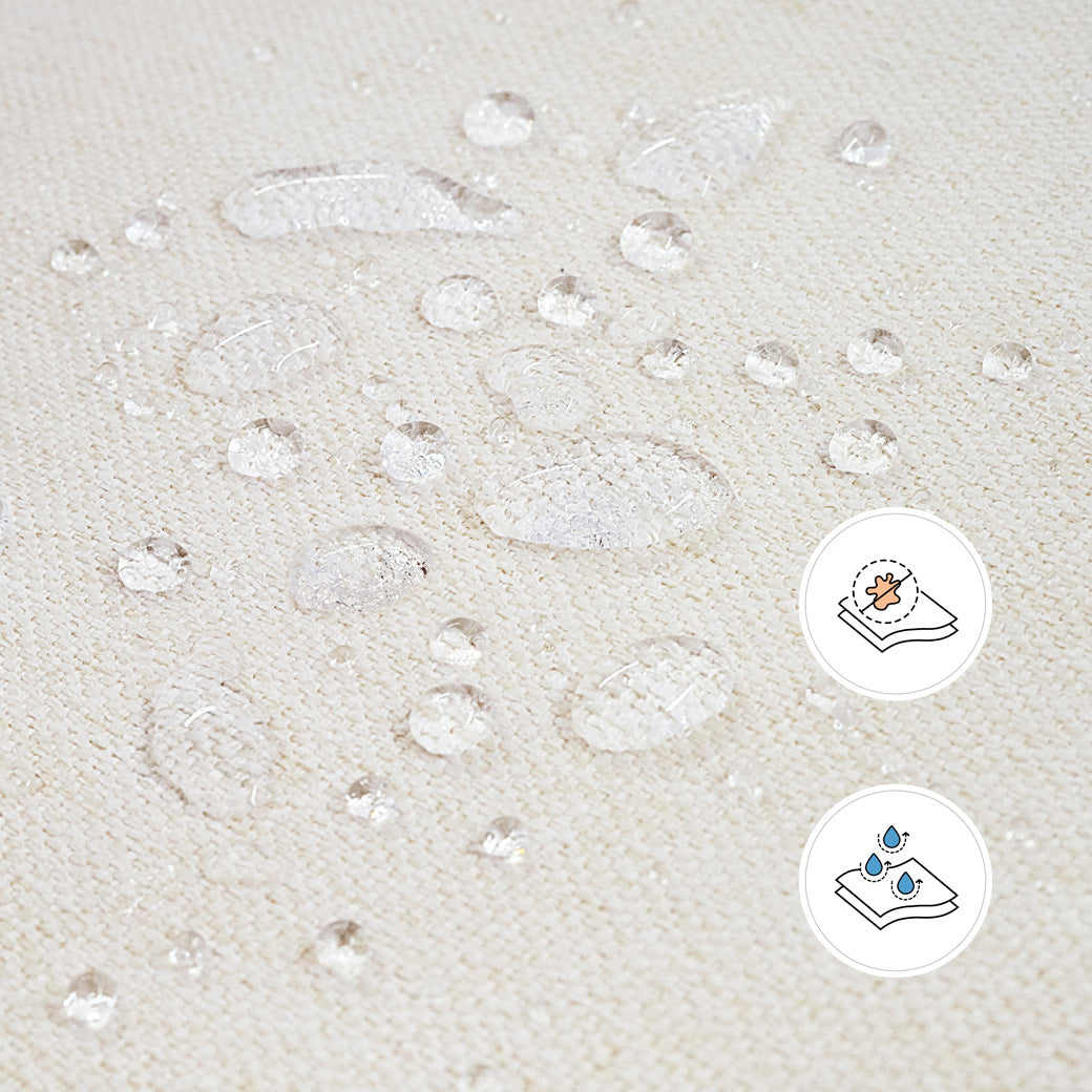 Material features of Namesake's Crewe Electronic Recliner & Swivel Glider in -- Color_Performance Cream Eco-Weave with Light Wood Base