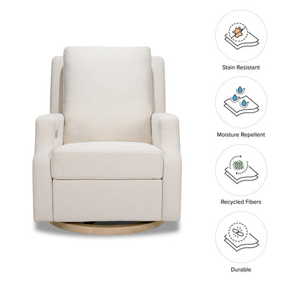 Features of Namesake's Crewe Electronic Recliner & Swivel Glider in -- Color_Performance Cream Eco-Weave with Light Wood Base
