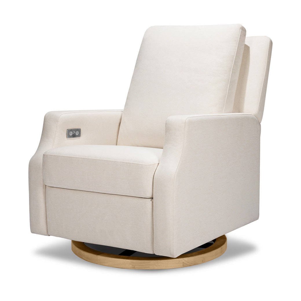 Namesake's Crewe Electronic Recliner & Swivel Glider in -- Color_Performance Cream Eco-Weave with Light Wood Base