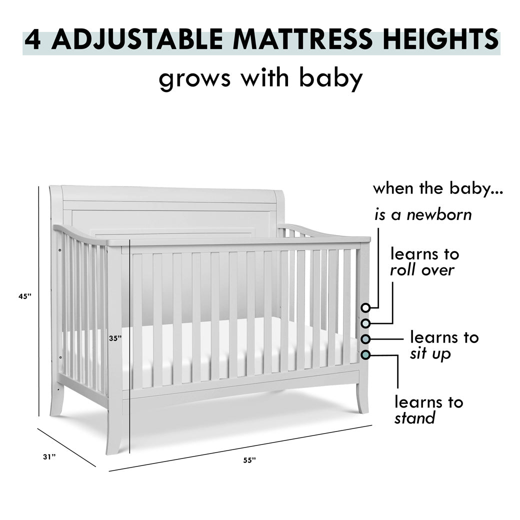 Mattress height adjustability of DaVinci Anders 4-in-1 Convertible Crib in -- Color_Cloud Grey