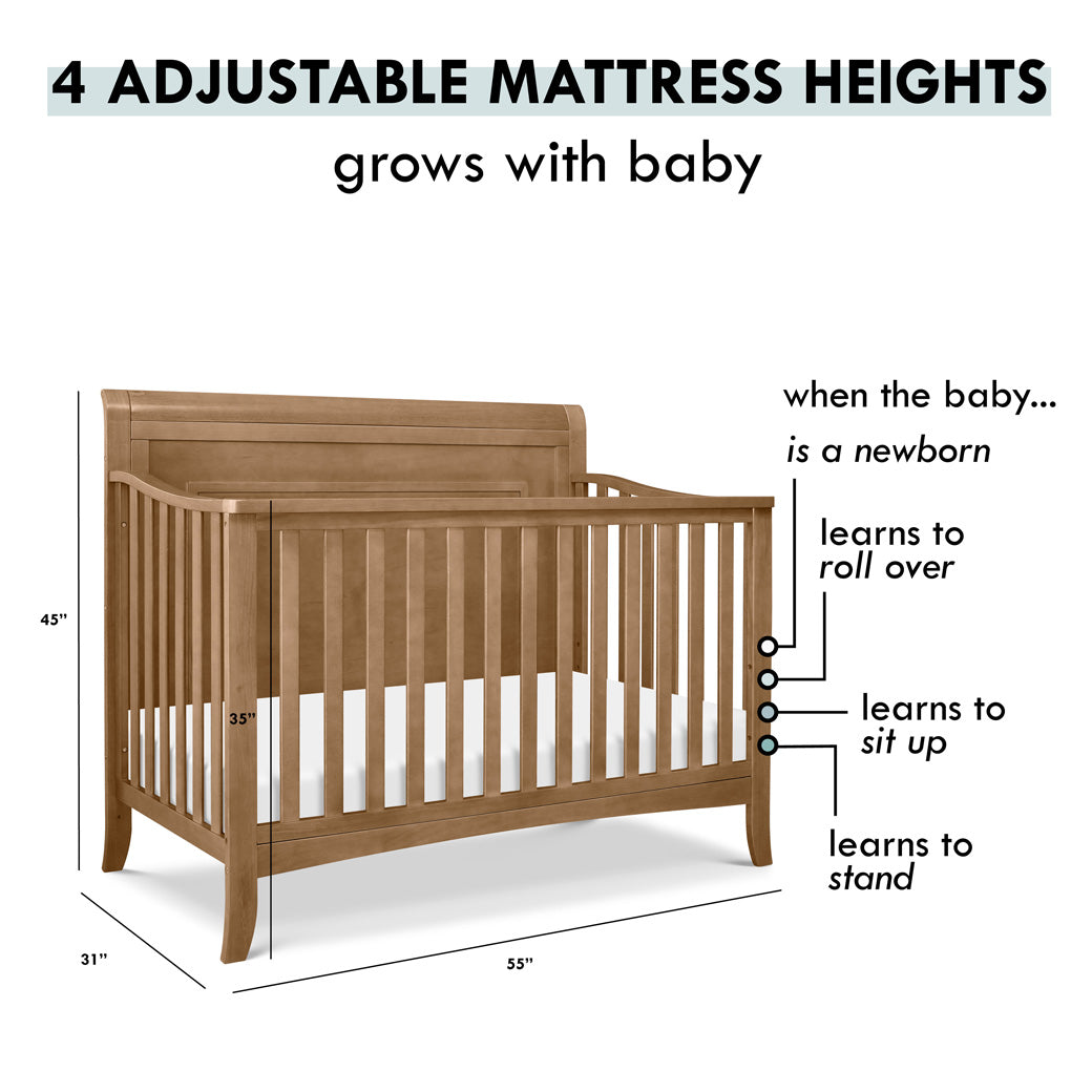 Mattress heights adjustability of DaVinci Anders 4-in-1 Convertible Crib in -- Color_Hazelnut