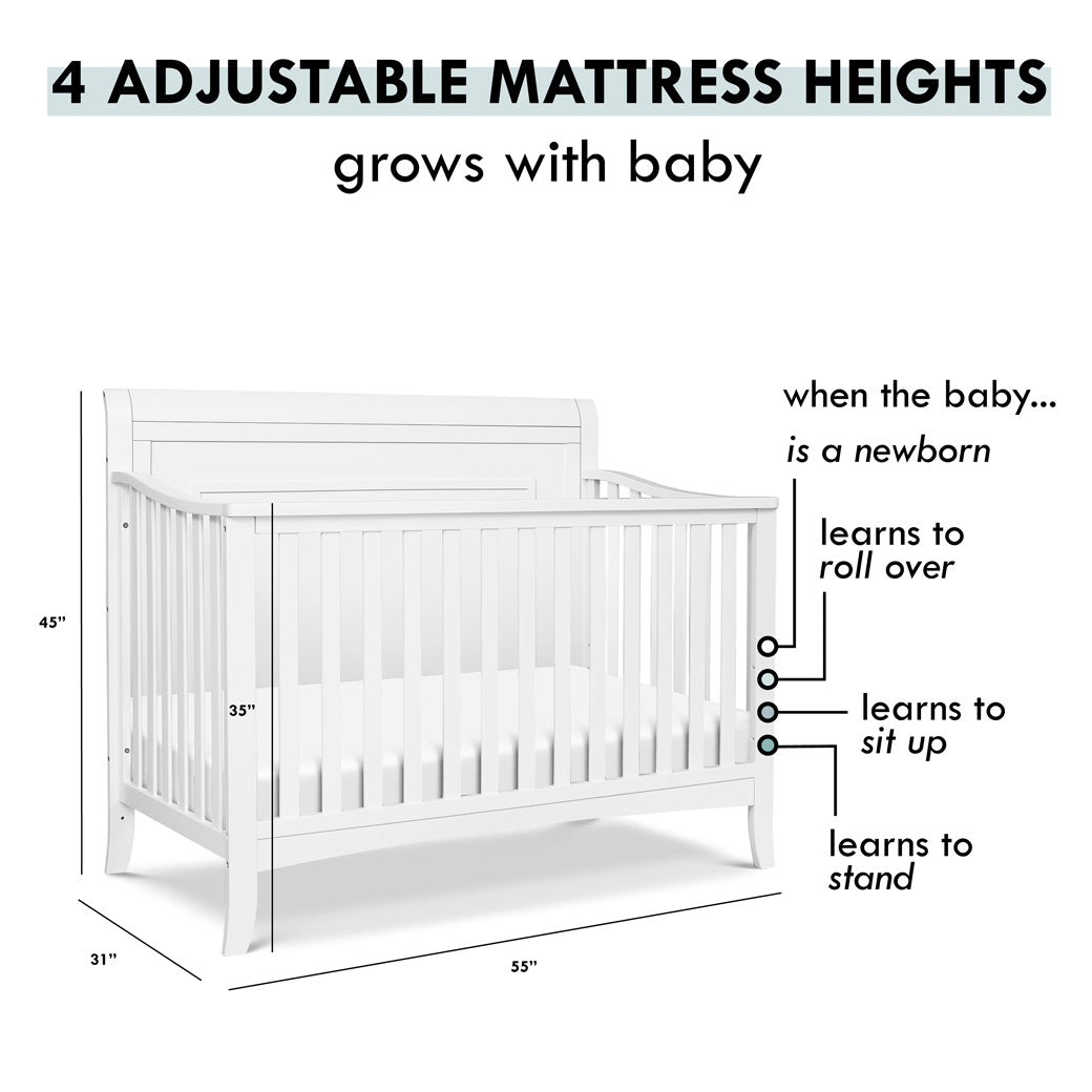 Mattress adjustability heights of DaVinci Anders 4-in-1 Convertible Crib in -- Color_White