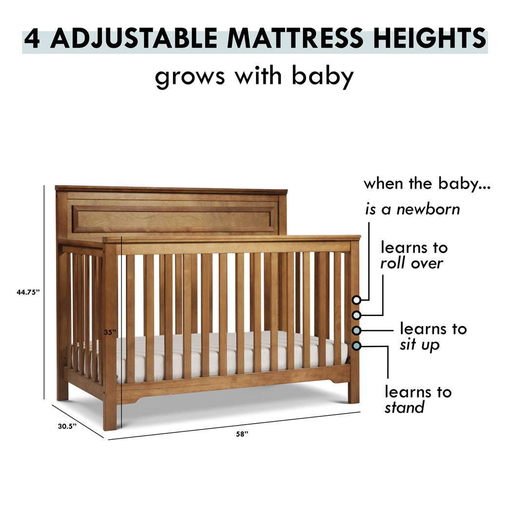Adjustable mattress heights of the DaVinci Autumn 4-in-1 Convertible Crib in -- Color_Chestnut