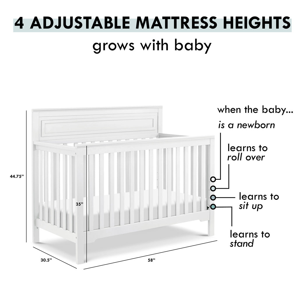 Adjustable mattress heights of DaVinci Autumn 4-in-1 Convertible Crib in -- Color_White