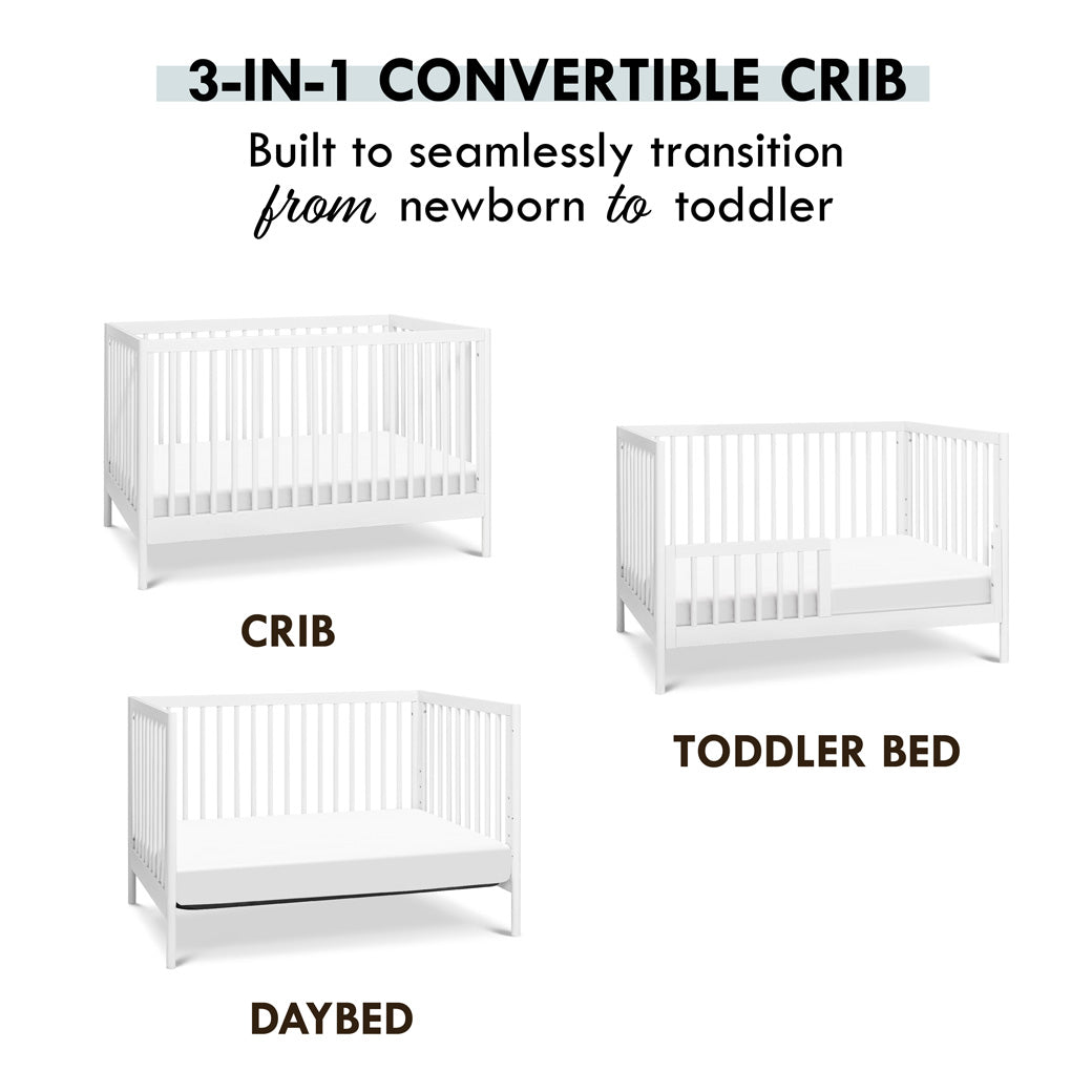 Conversion features of the DaVinci Birdie 3-in-1 Convertible Crib in -- Color_White
