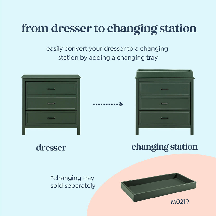 DaVinci Charlie 3-Drawer Dresser In White  Nursery Or Kids' Bedroom Storage