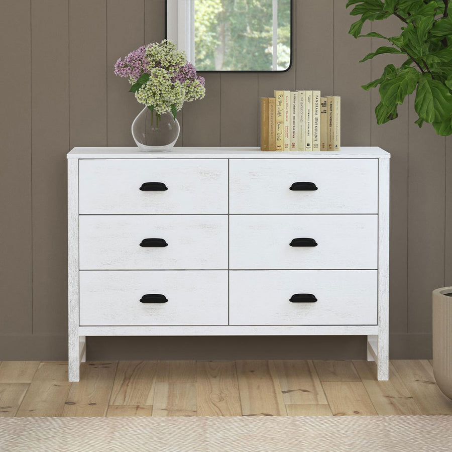 white dresser with black knobs DaVinci Fairway 6-Drawer Double Dresser