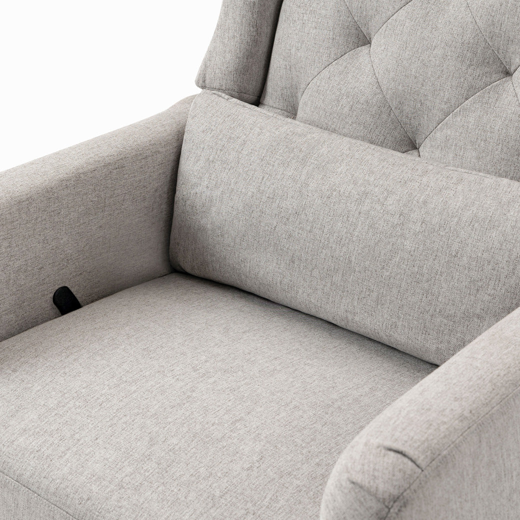 Closeup of DaVinci Everly Recliner and Swivel Glider seat in -- Color_Performance Grey Eco-Weave