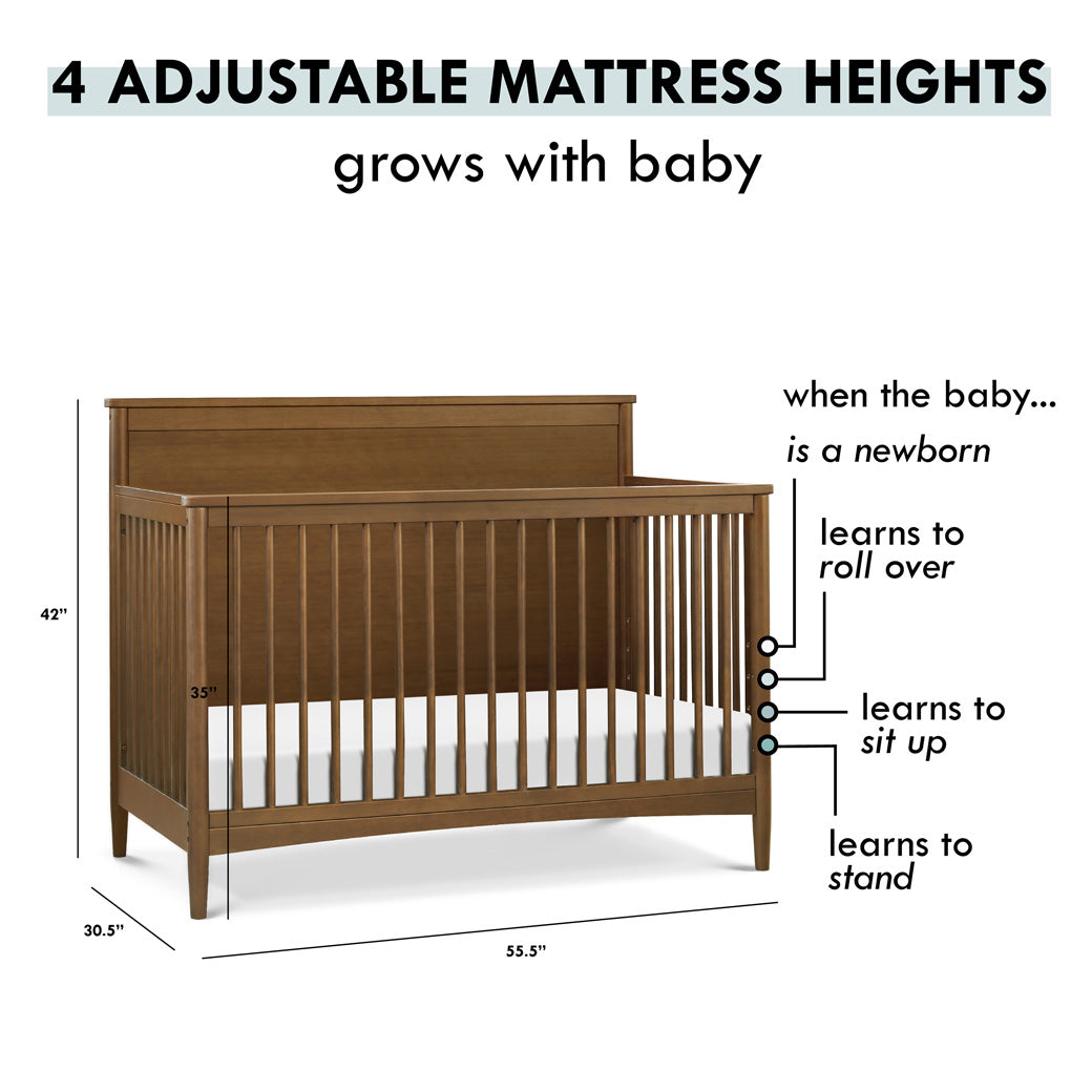Mattress heights of DaVinci Frem 4-in-1 Convertible Crib in -- Color_Walnut