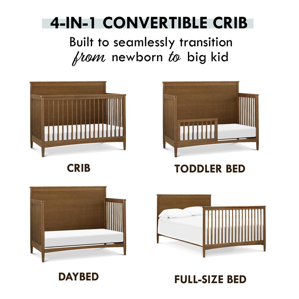 Conversion features of DaVinci Frem 4-in-1 Convertible Crib in -- Color_Walnut