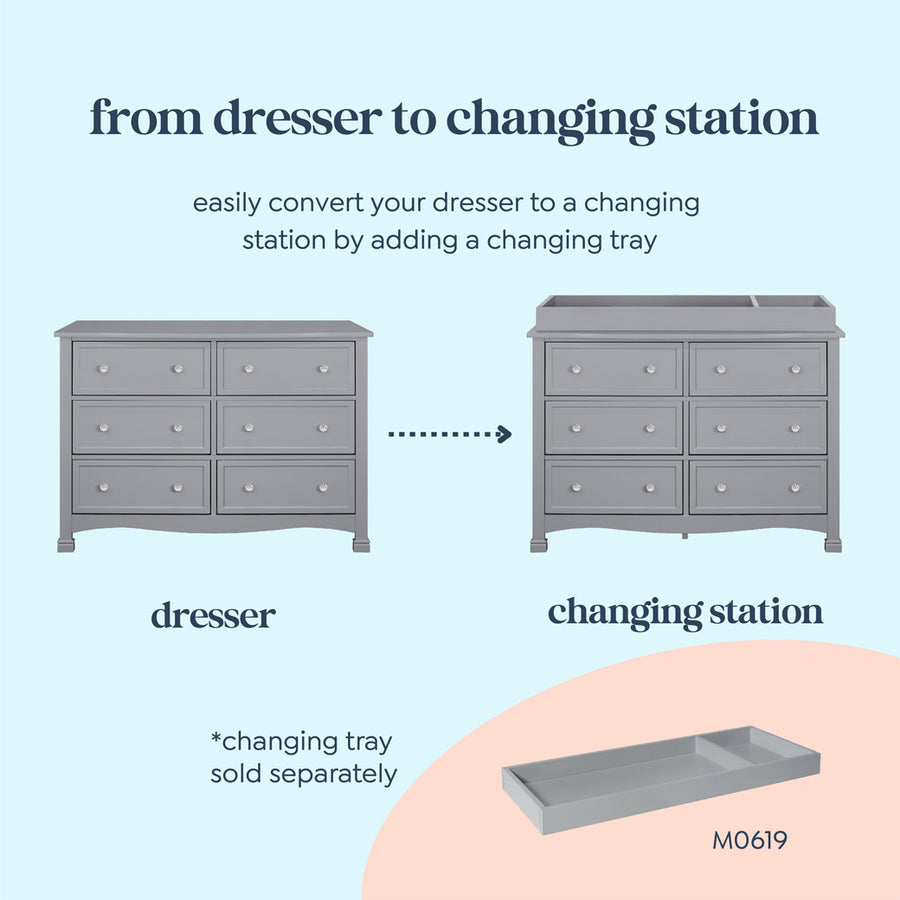 DaVinci Kalani 6-Drawer Double Wide Dresser - Grey