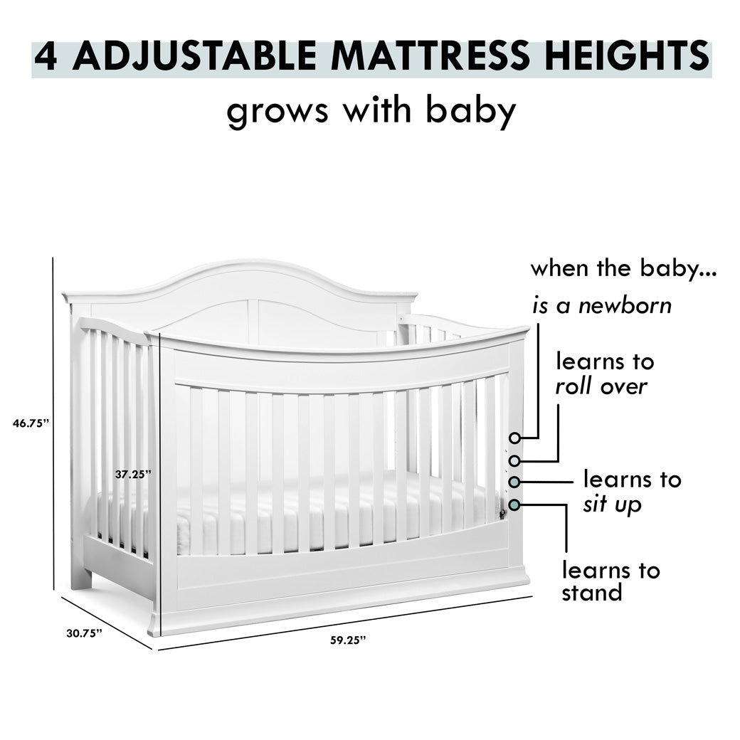 Adjustable mattress heights of DaVinci Meadow 4-in-1 Convertible Crib in -- Color_White