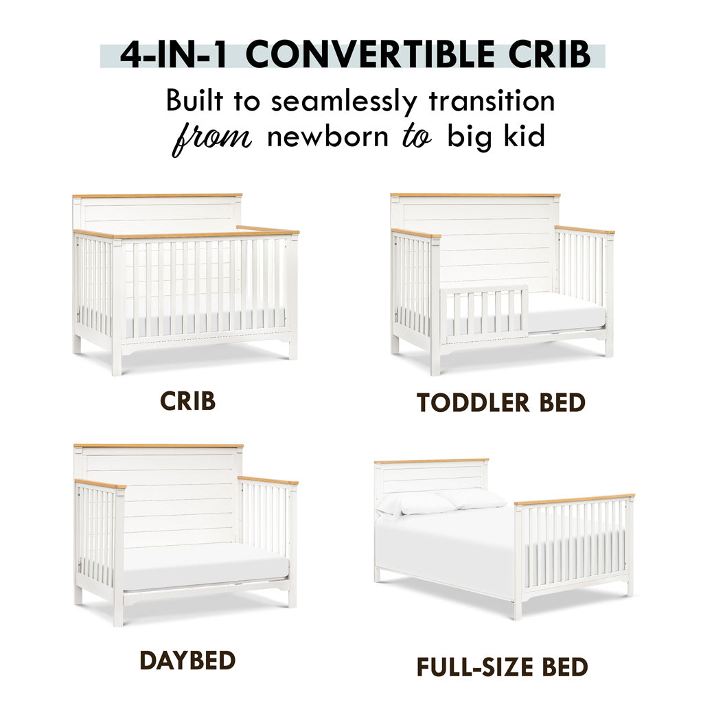 Conversion features of DaVinci Shea 4-in-1 Convertible Crib in -- Color_Warm White/Honey