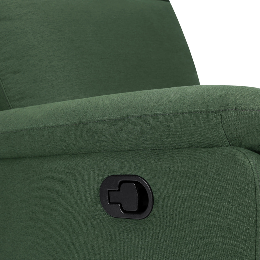 Closeup of recline lever of DaVinci Suzy Recliner and Swivel Glider in -- Color_Pine Green
