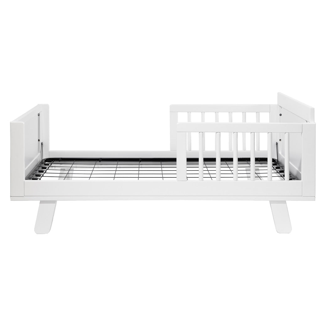 Side view of assembled Junior Bed Conversion Kit For Hudson And Scoot Crib in -- Color_White