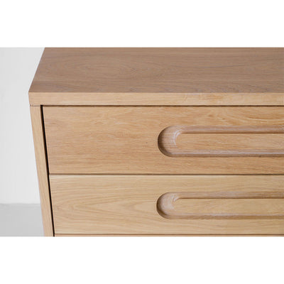 Closeup of Kalon Caravan Double Dresser left corner and drawers  in -- Color_White Oak