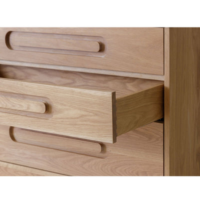 Closeup of Kalon Caravan Dresser open drawer in -- Color_White Oak