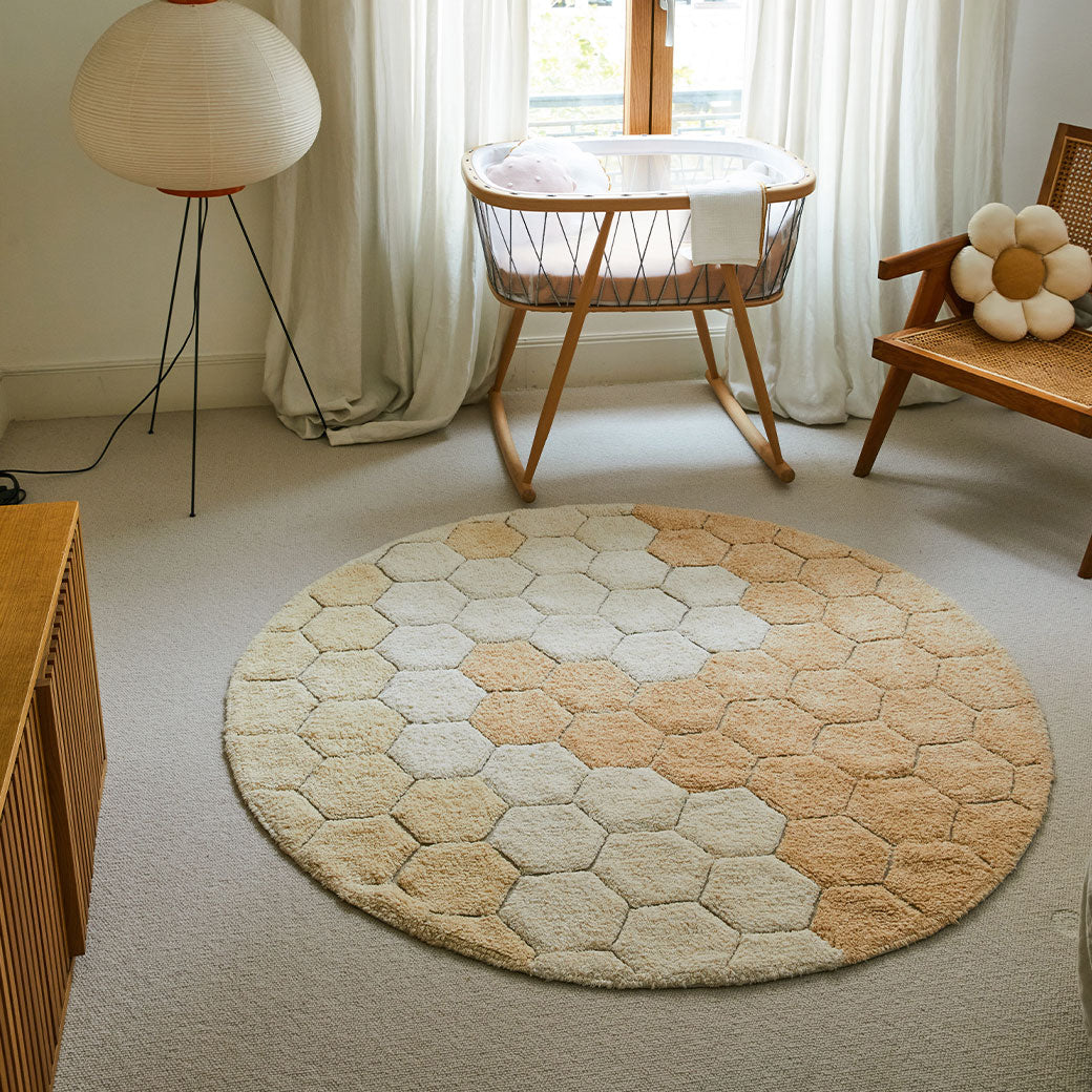 Round Honeycomb Washable Rug