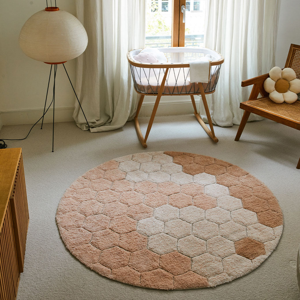 Round Honeycomb Washable Rug