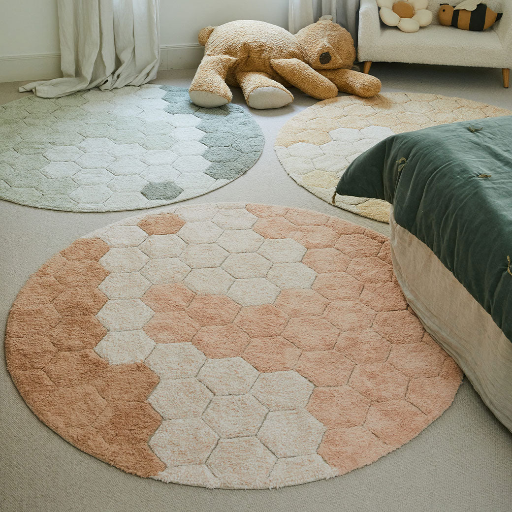 Round Honeycomb Washable Rug