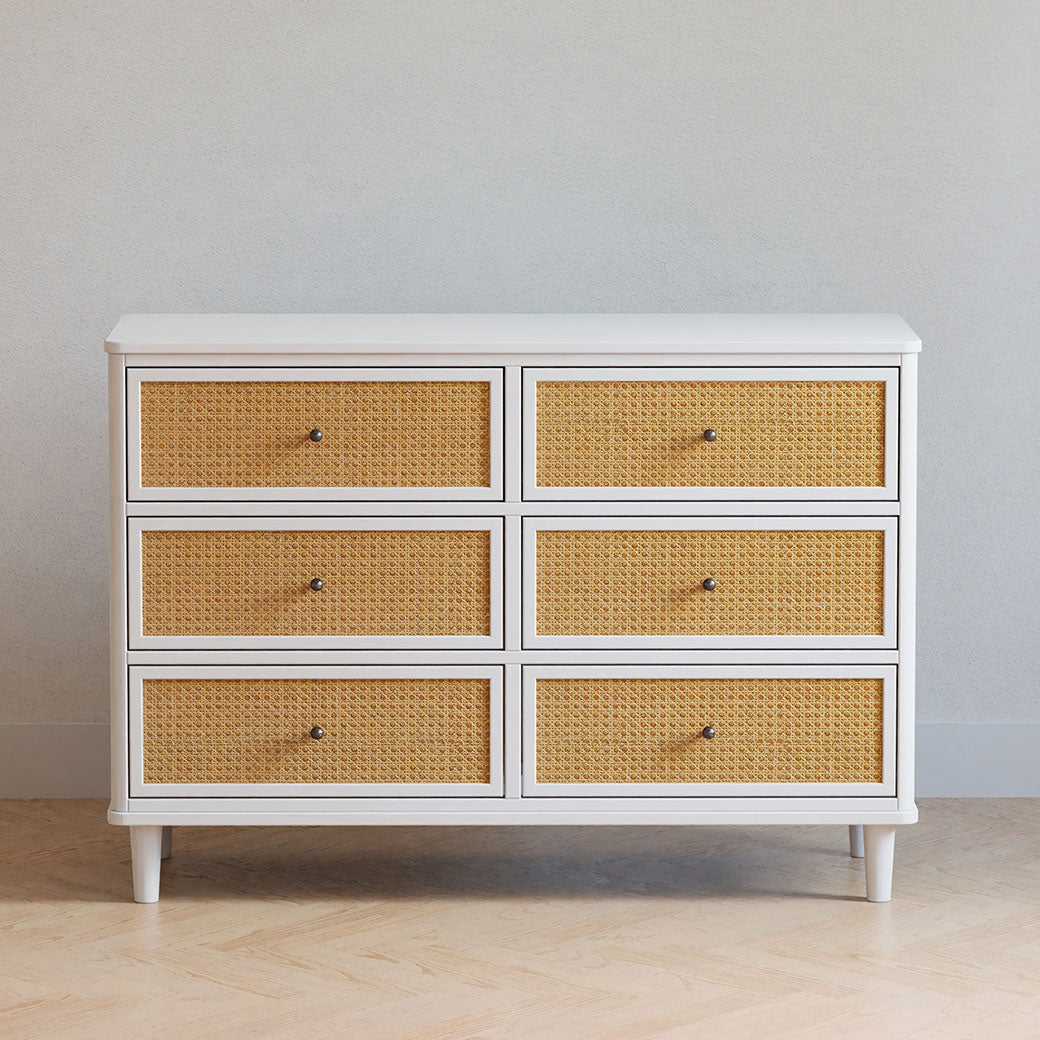 Front view of Namesake's Marin 6 Drawer Dresser in a room in -- Color_Warm White/Honey Cane