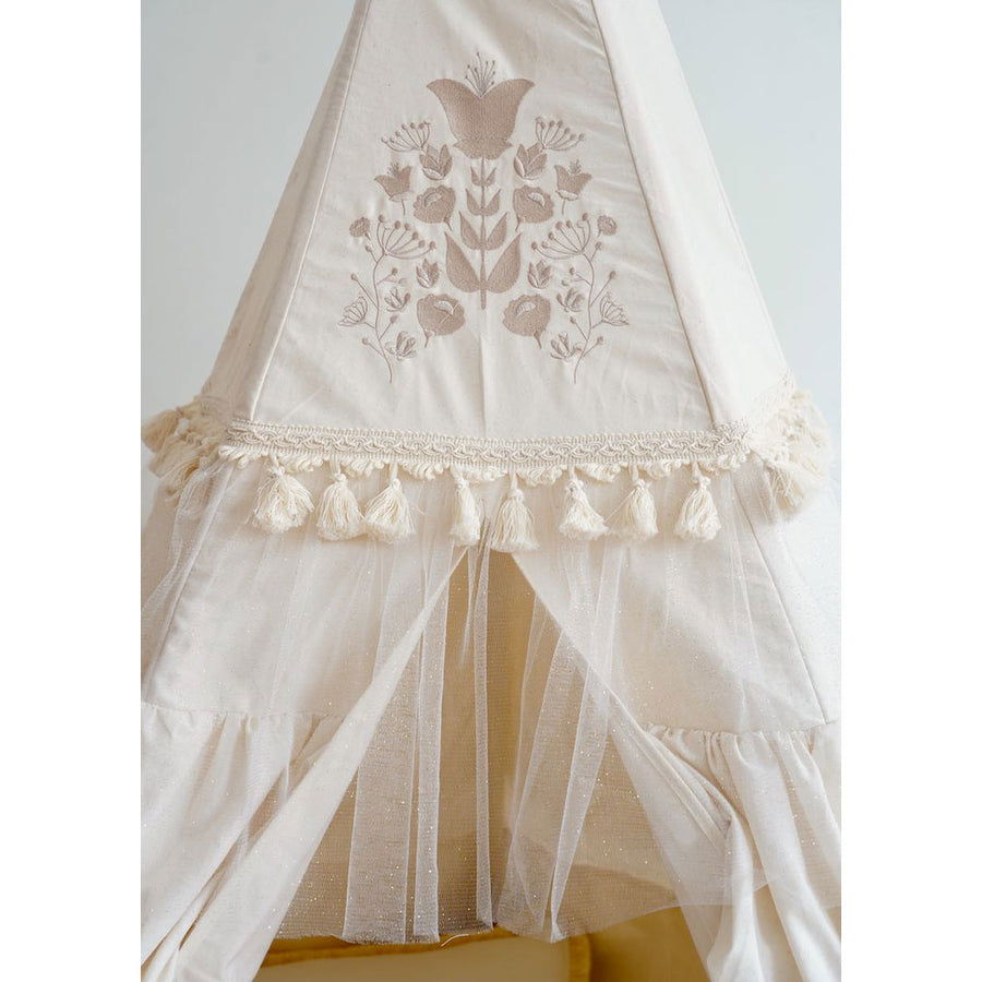 boho tipi tent “Boho” Teepee Tent with Frills and Embroidery