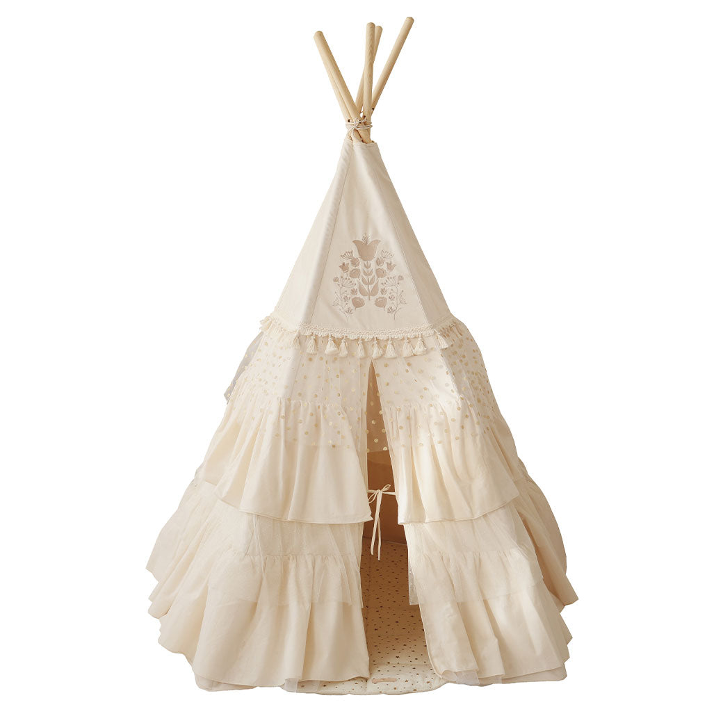 MoiMili Folk Teepee Tent with Frills and Marsala Shell Mat Set