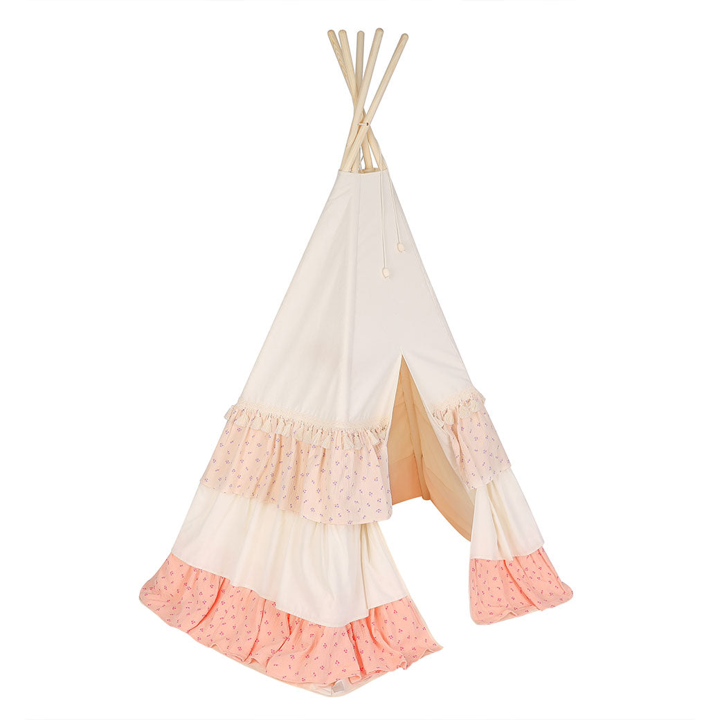 Teepee Tent with Frills and Mat Set