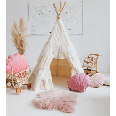 Teepee Tent with Frills and Mat Set