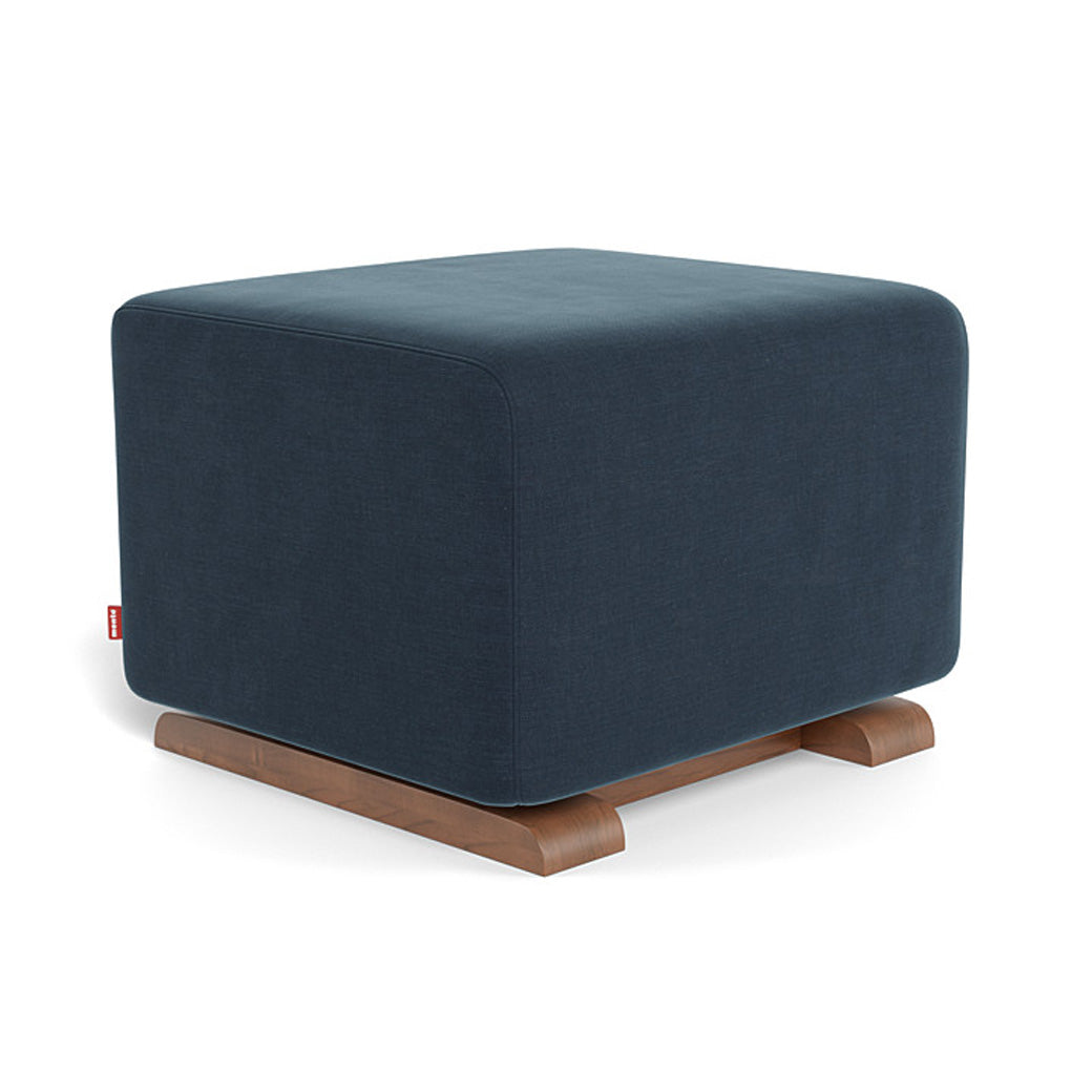 Monte Como Ottoman in -- Color_Midnight Blue Brushed Cotton-Linen _ Walnut