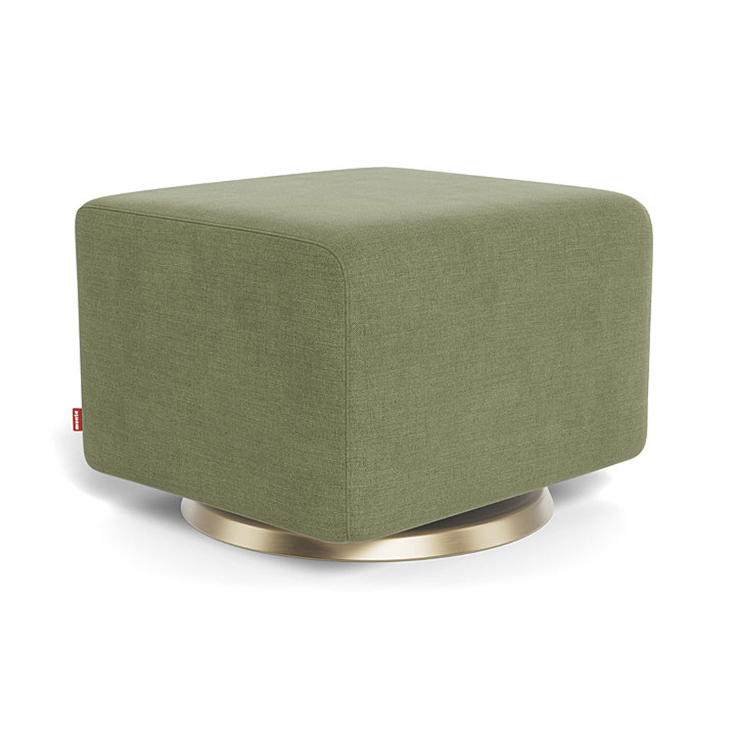 Monte Como Ottoman in -- Color_Olive Green Brushed Cotton-Linen _ Gold Swivel