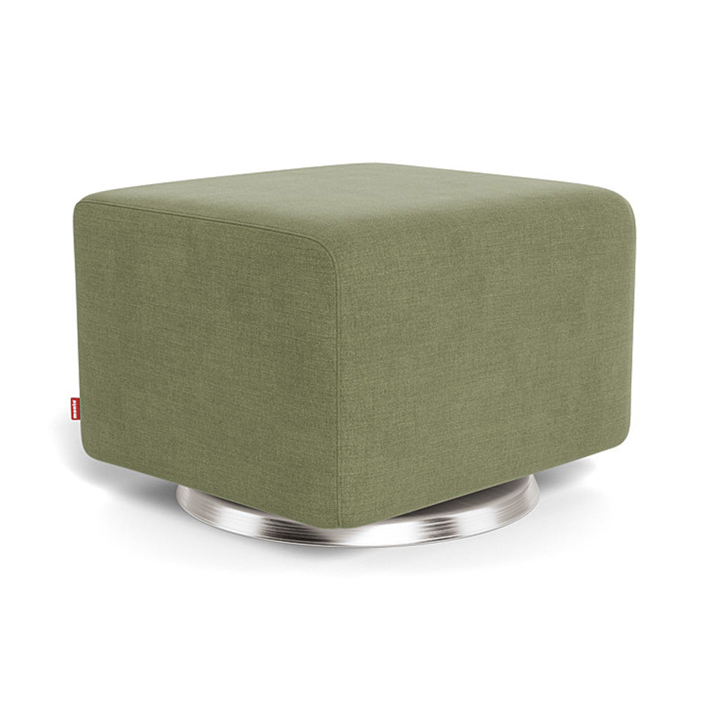 Monte Como Ottoman in -- Color_Olive Green Brushed Cotton-Linen _ Stainless Steel Swivel