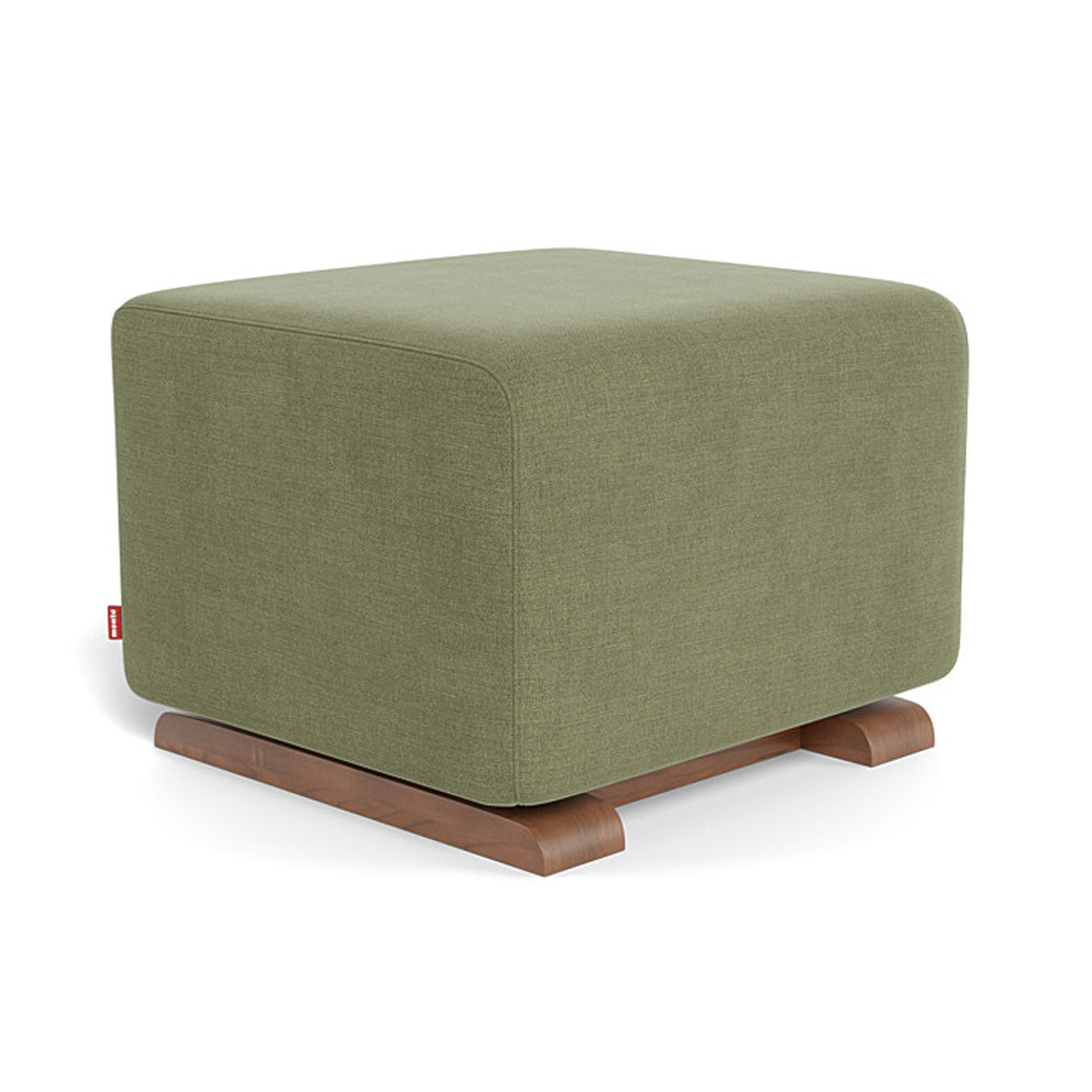 Monte Como Ottoman in -- Color_Olive Green Brushed Cotton-Linen _ Walnut