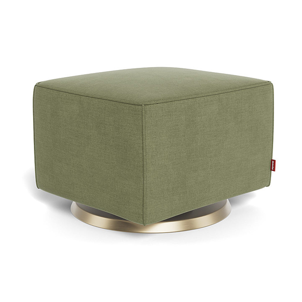 Monte Luca Ottoman in -- Color_Olive Green Brushed Cotton-Linen _ Gold Swivel
