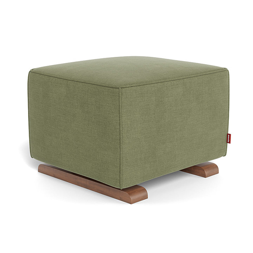 Monte Luca Ottoman in -- Color_Olive Green Brushed Cotton-Linen _ Walnut