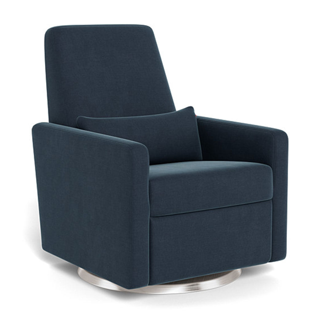 Monte Grano Glider Recliner in -- Color_Midnight Blue Brushed Cotton-Linen _ Stainless Steel Swivel