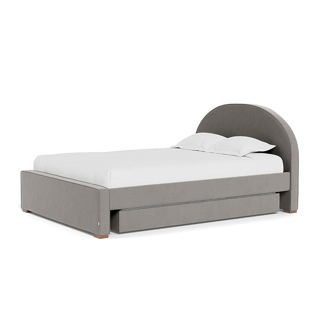 Right side view of Monte Luna Queen/King Bed two trundles in -- Color_Mineral Grey Velvet _ 2 Trundle Beds
