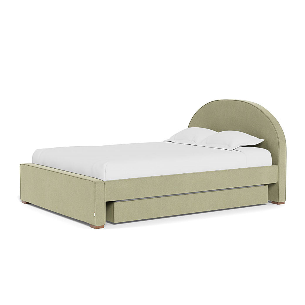 Right side view of Monte Luna Queen/King Bed two trundles in -- Color_Performance Heathered Sage Green _ 2 Trundle Beds