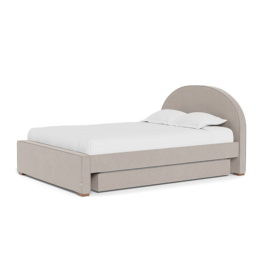 Right side view of Monte Luna Queen/King Bed with two trundles in -- Color_Performance Heathered Sand _ 2 Trundle Beds