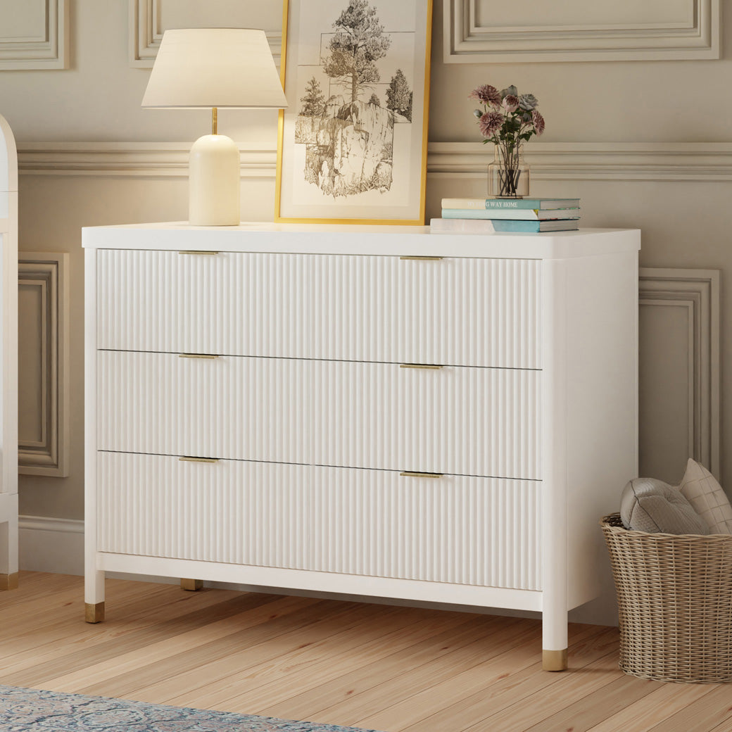 Namesake Brimsley 6-Drawer Dresser with lamp and items on top in -- Color_Warm White