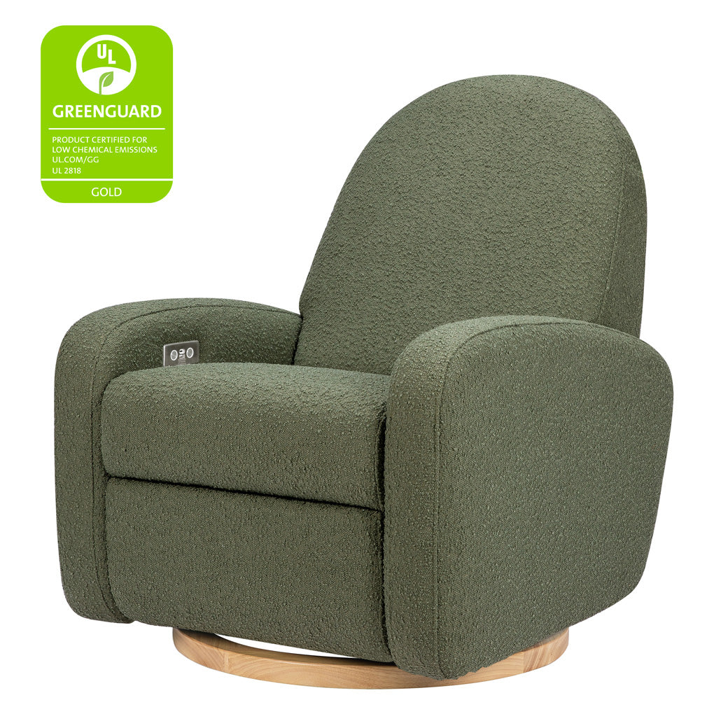 The Babyletto Nami Glider Recliner with GREENGUARD Gold tag in -- Color_Olive Boucle with Light Wood Base