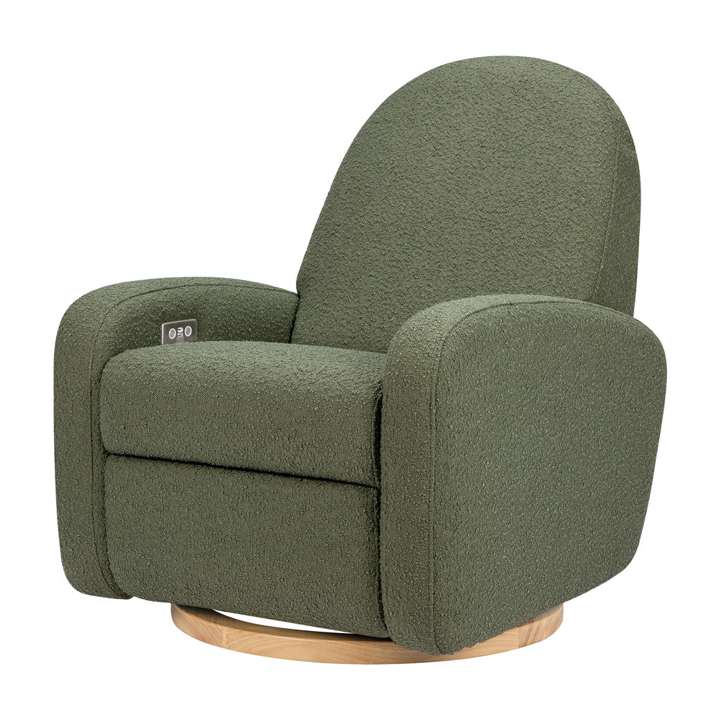 The Babyletto Nami Glider Recliner in -- Color_Olive Boucle with Light Wood Base