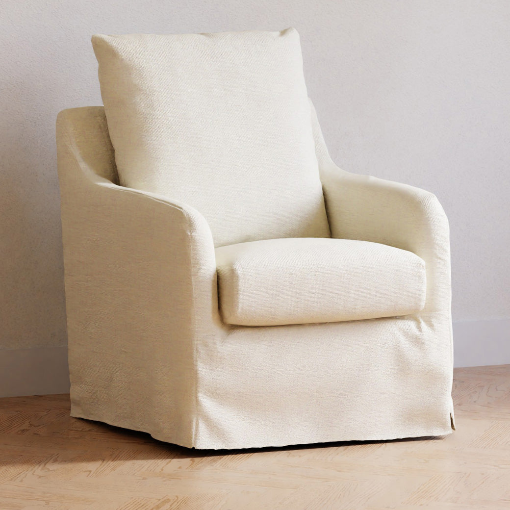 Namesake Reese Slipcover Swivel Glider in a laminated room -- Color_Ivory Eco-Linen