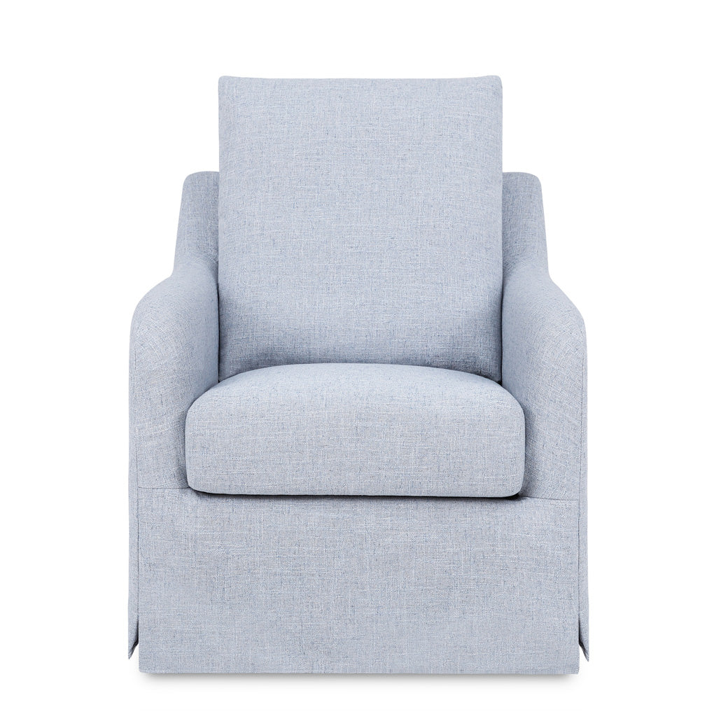 Front view of Namesake Reese Slipcover Swivel Glider -- Color_Chambray Eco-Linen