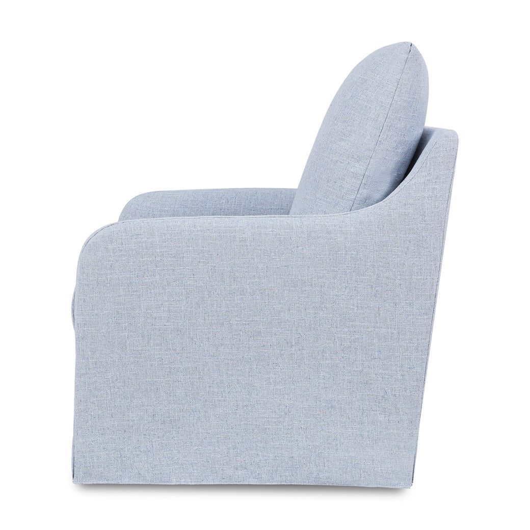 Side view of Namesake Reese Slipcover Swivel Glider -- Color_Chambray Eco-Linen