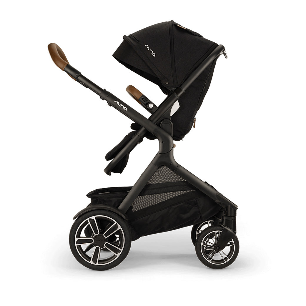 Side view of reversed Nuna DEMI Next Stroller with seat up  in -- Color_Caviar